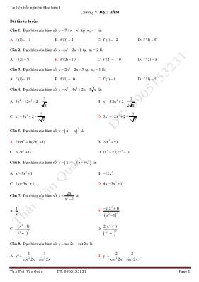 Bài tập Đại số và giải tích 11 - Chương V Đạo hàm - Thái Văn Quân